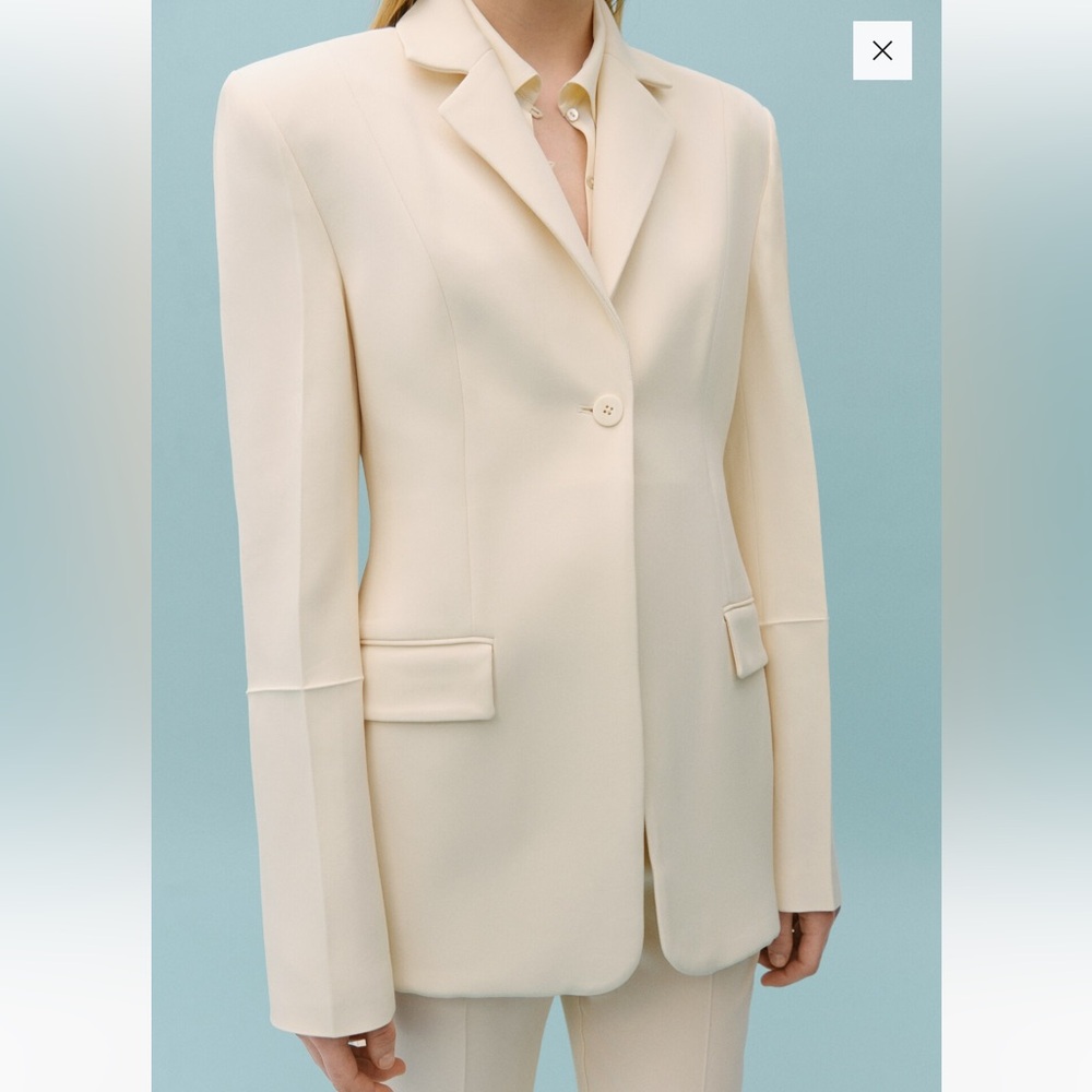 Women's Cream Single-Button Blazer Jacket - Picture 2 of 6
